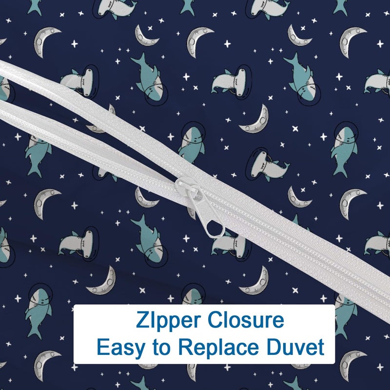 Cottington Lane 100 Microfiber 1 Piece Duvet Cover Zipper Closure Soft Breathable for Comfortable Sleep Wrinkle Free DuvetQuiltRazaiComforter Cover Moonlit Sharks Single - Image 3