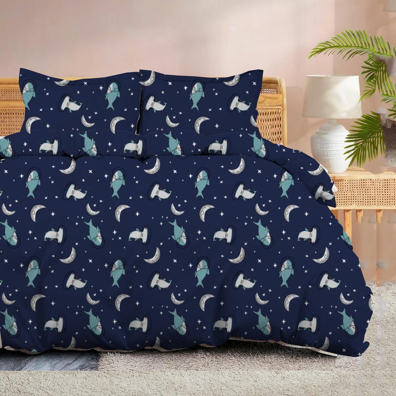 Cottington Lane 100 Microfiber 1 Piece Duvet Cover Zipper Closure Soft Breathable for Comfortable Sleep Wrinkle Free DuvetQuiltRazaiComforter Cover Moonlit Sharks Single - Image 1