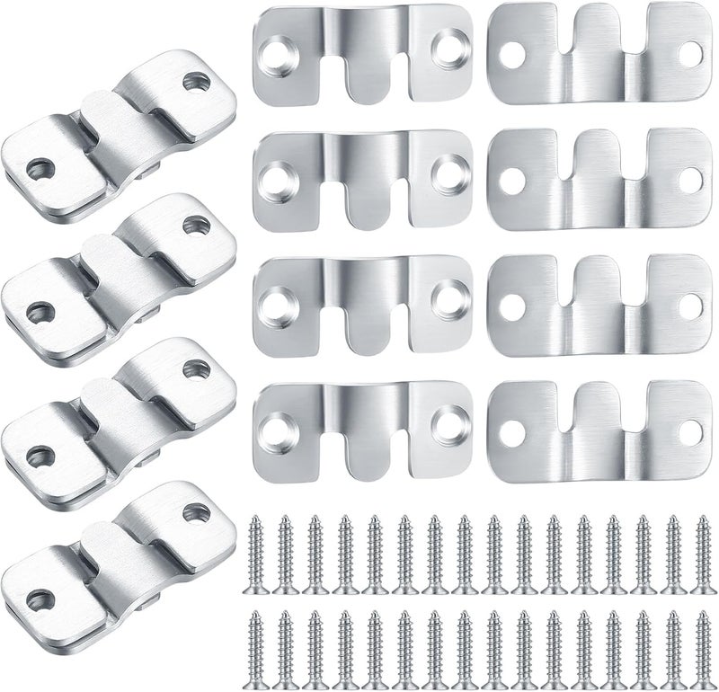 16 Pcs Stainless Steel Picture Frame Hangers, Interlocking Wall Mounting Hooks, Hidden Bracket for Photos and Mirror, 44x19mm, with Screws - Image 1