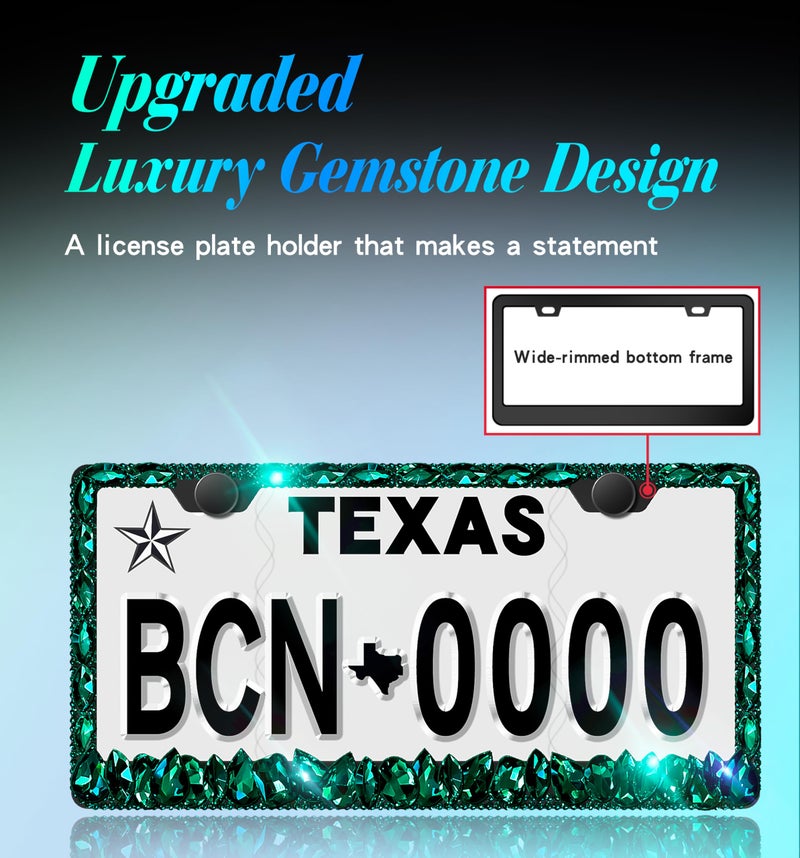 Murimt Green Rhinestone License Plate Frames Sparkly Glitter Bedazzled License Plate Frame Bling License Plate Holder Cover - High End Gift Box Packaging Bling Car Accessories for Women - Image 3