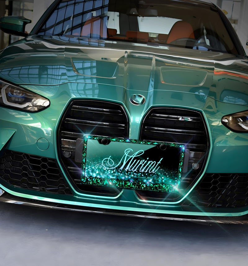 Murimt Green Rhinestone License Plate Frames Sparkly Glitter Bedazzled License Plate Frame Bling License Plate Holder Cover - High End Gift Box Packaging Bling Car Accessories for Women - Image 2