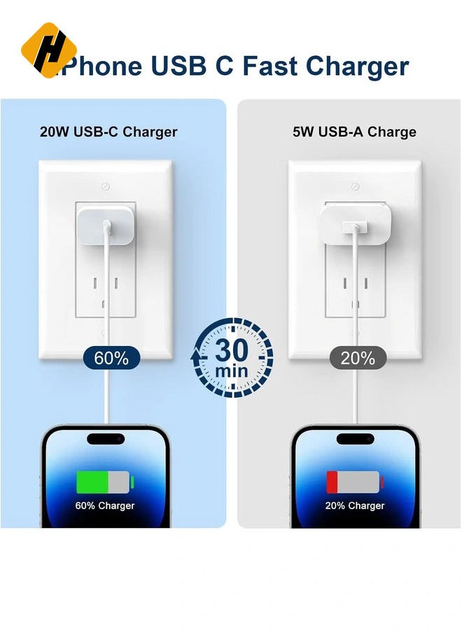HuHa - Fast Charger iPhone,20W PD USB C Wall Charger 4 Pack with 6FT Fast Charging Cable - Fast Charger for iPhone 14/14 Pro Max/13/13 Pro/12/12 Pro/11/11 Pro/XS, iPad - Image 1