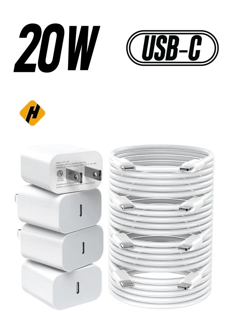 HuHa - Fast Charger iPhone,20W PD USB C Wall Charger 4 Pack with 6FT Fast Charging Cable - Fast Charger for iPhone 14/14 Pro Max/13/13 Pro/12/12 Pro/11/11 Pro/XS, iPad - Image 1