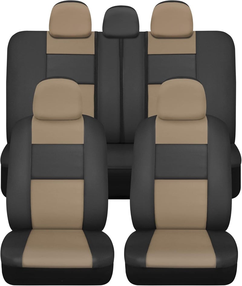 BDK Croc Skin Faux Leather Car Seat Covers, Full Set Beige – Front and Back Split Bench Seat Covers, Airbag Compatible, Interior Covers for Cars Trucks Vans and SUVs - Image 1