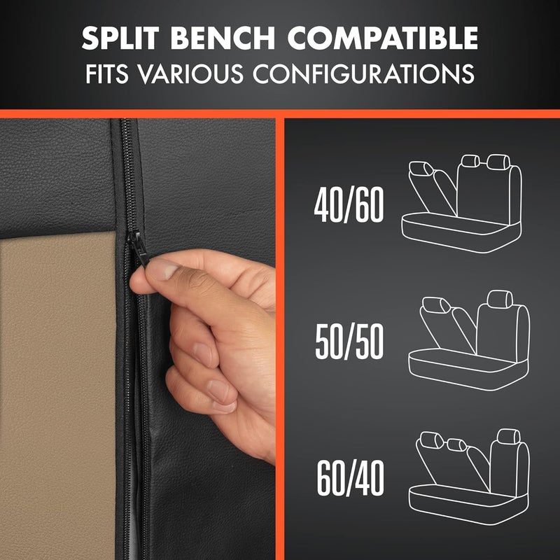 BDK Croc Skin Faux Leather Car Seat Covers, Full Set Beige – Front and Back Split Bench Seat Covers, Airbag Compatible, Interior Covers for Cars Trucks Vans and SUVs - Image 4