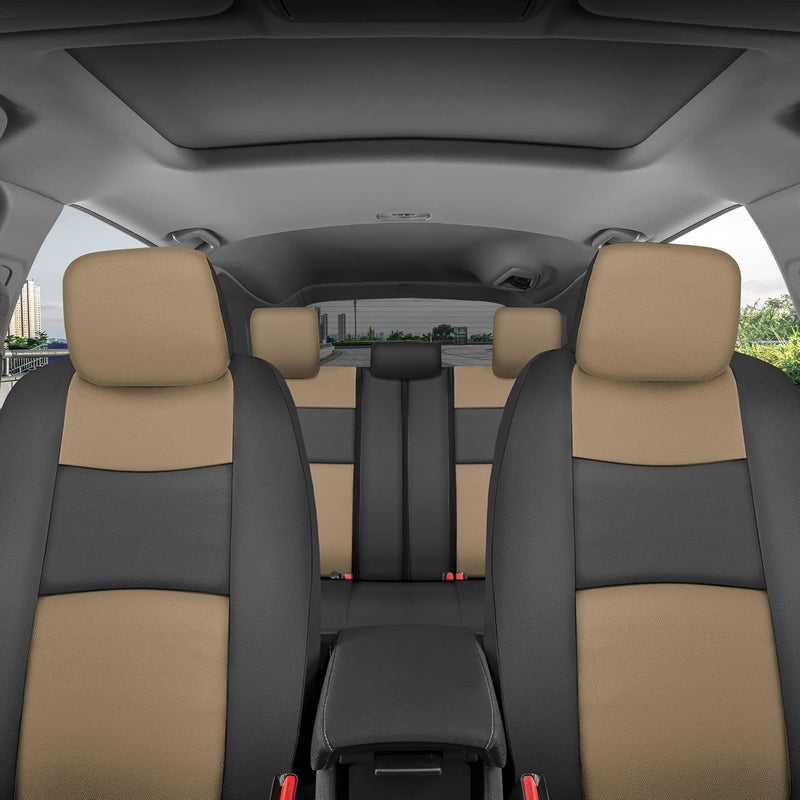 BDK Croc Skin Faux Leather Car Seat Covers, Full Set Beige – Front and Back Split Bench Seat Covers, Airbag Compatible, Interior Covers for Cars Trucks Vans and SUVs - Image 3