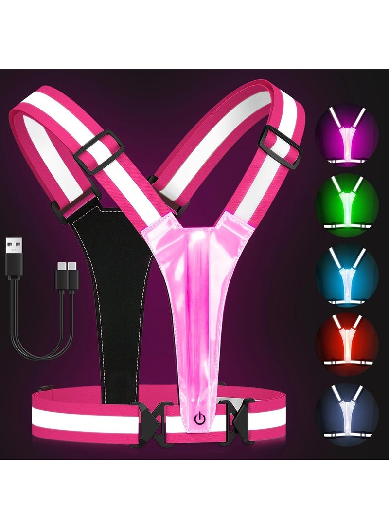 Generic LED Reflective Vest, 5 Lights Colors High Visibility Reflective Running Gear, Rechargeable Light Up Running Vest for Walking/Running/Cycling, Adjustable for Men/Women/Kids (Pink) - Image 1