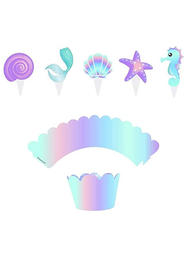 Mermaid Baking Cups Cupcake Toppers and Wrappers Double Side Little Mermaid Theme Decoration Under The Sea Theme Baby Shower Birthday Party Favor Supplies  - Image 5