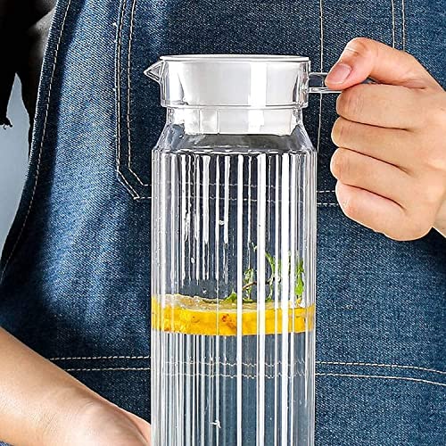WQR Premium 1100ml Glass Water Jug with Plastic Lid & Handle | 1.1L Transparent for Home, Office, Pitcher for Water, Milk, Juice, Beverage, Cocktail Set of 1 (JAG A =) - Image 5