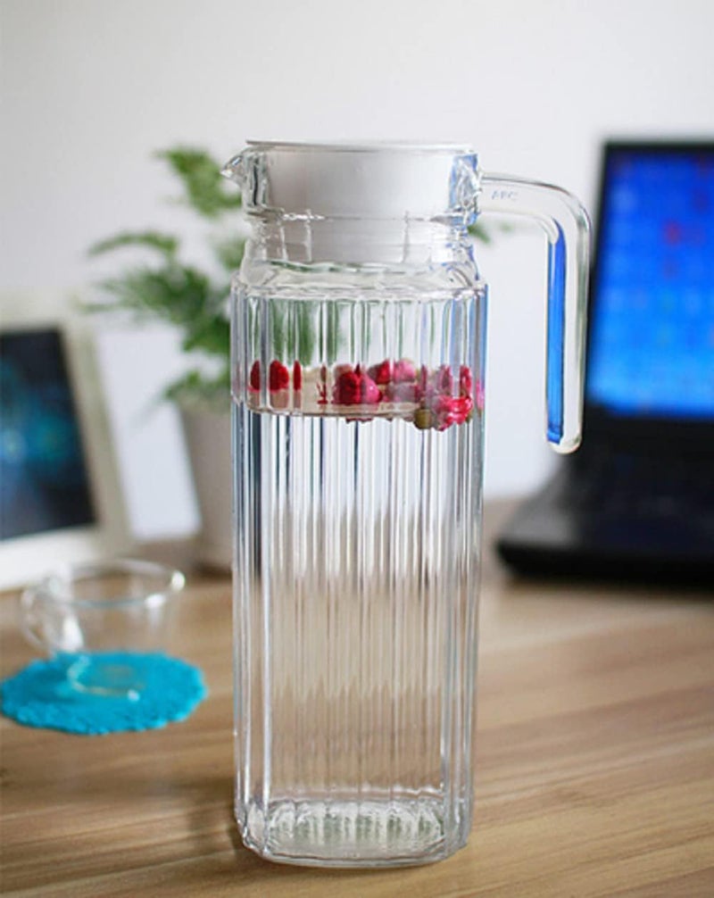 WQR Premium 1100ml Glass Water Jug with Plastic Lid & Handle | 1.1L Transparent for Home, Office, Pitcher for Water, Milk, Juice, Beverage, Cocktail Set of 1 (JAG A =) - Image 2