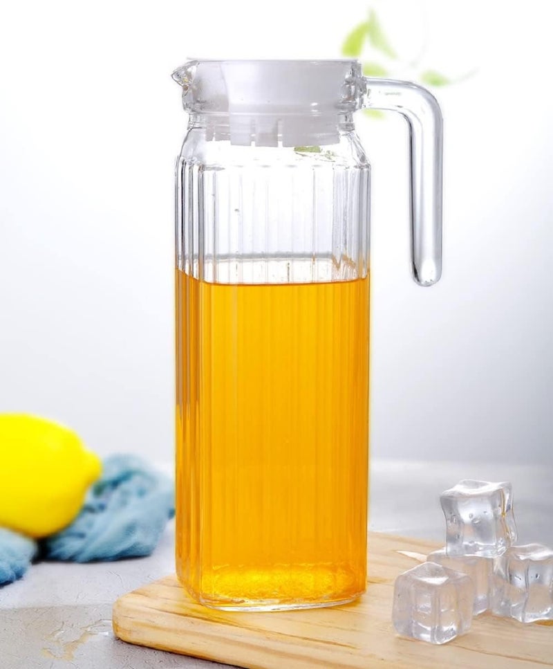 WQR Premium 1100ml Glass Water Jug with Plastic Lid & Handle | 1.1L Transparent for Home, Office, Pitcher for Water, Milk, Juice, Beverage, Cocktail Set of 1 (JAG A =) - Image 1