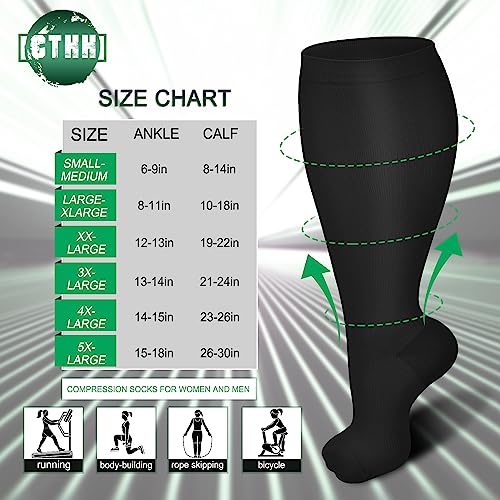 CTHH 3 Pack Wide Calf Compression Socks for Women & Men, Plus Size Knee High Stockings for Circulation Support, Black 2XL - Image 2