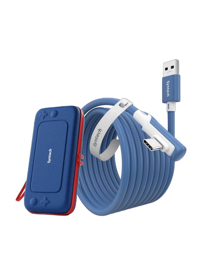 Syntech Portable Carrying Case with Soft Inner Lining | Organized Storage & Easy to Carry, Protected Case for Nintendo Switch & OLED (Blue) & Syntech Link Cable (5M)  for PCVR Compatible with Meta Quest 3/Meta Quest 3S, Quest2/Pro/Pico 4/Ultra Accessories and PC/SteamVR, High Speed PC Data Transfer, USB 3.0 to USB C Cable for VR Headset BlueBundle - Image 1