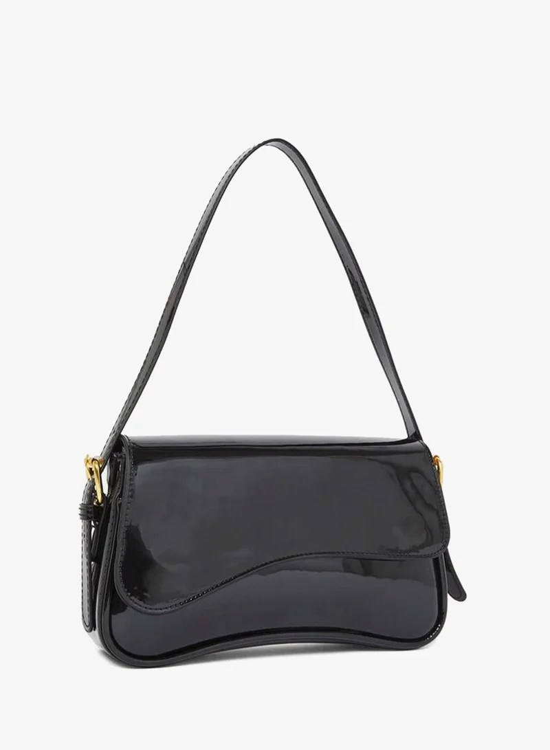 Styli Women Glossy Black Baguette Bag