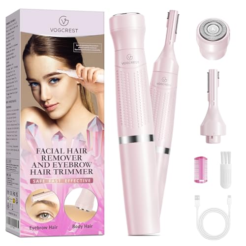 مزيل شعر الوجه VG VOGCREST للنساء 2 في 1 مع شفرات دوارة مزدوجة آمنة وغير مؤلمة قابلة لإعادة الشحن عبر USB