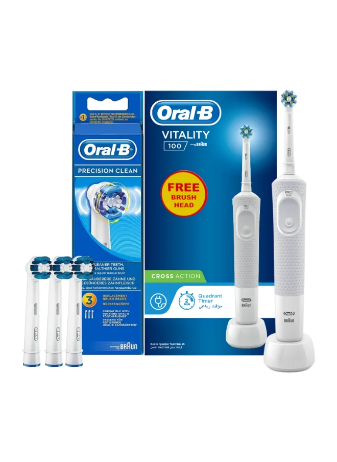 Oral-B Vitality D100 Box Crossaction Rechargeable Toothbrush + Eb 20 2+1 Brush Head Bundle