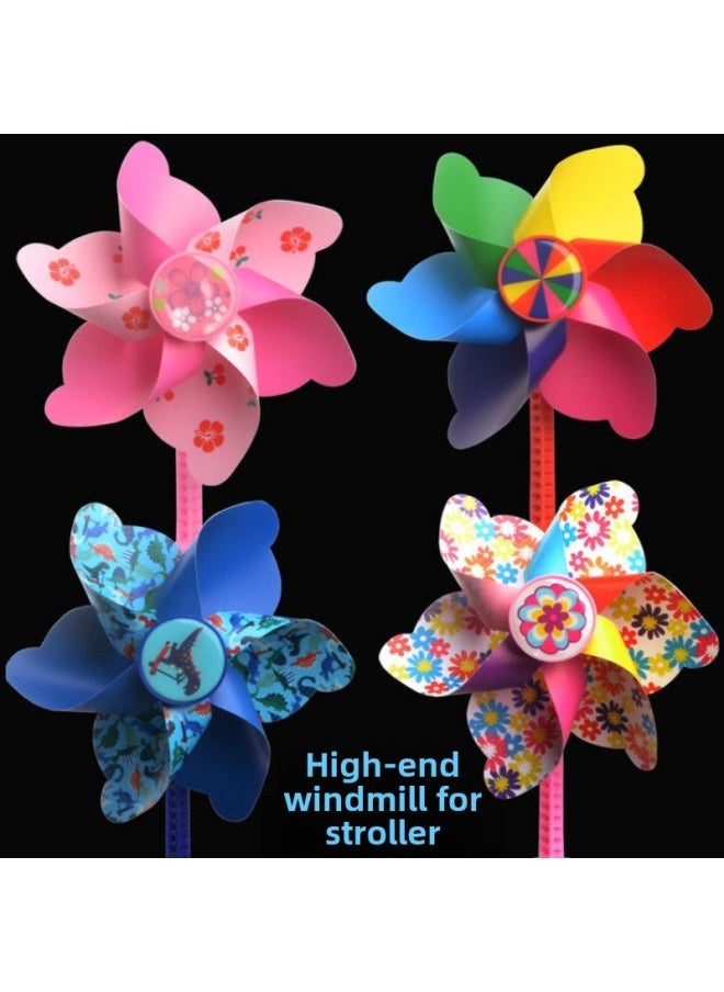 Small Windmill Children's Car Windmill Bicycle Cartoon Rotating Baby Stroller Scooter Front Decoration Accessories-Color:Rose Red Ribbon + Long Pole Pink Flower Windmill  - Image 2