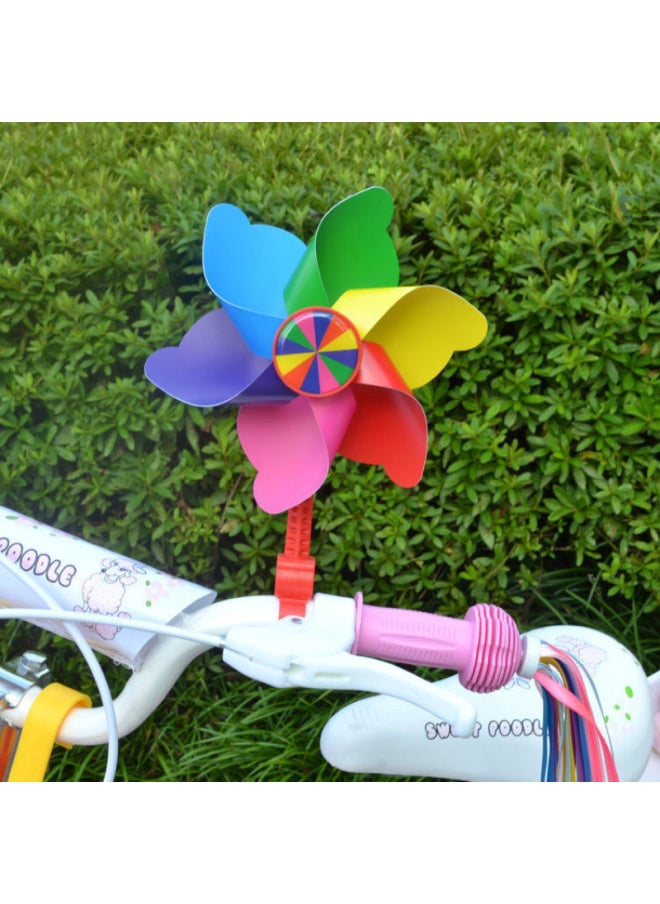 Small Windmill Children's Car Windmill Bicycle Cartoon Rotating Baby Stroller Scooter Front Decoration Accessories-Color:Rose Red Ribbon + Long Pole Pink Flower Windmill  - Image 3