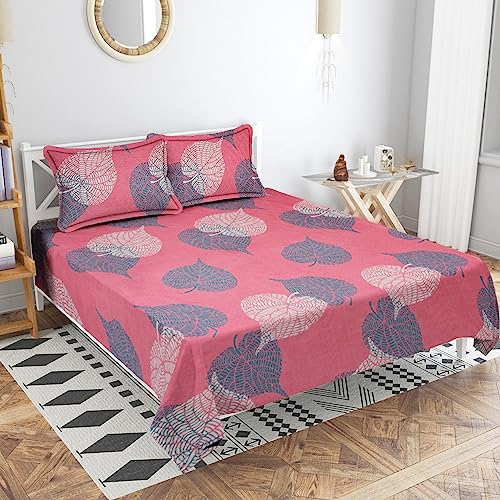 BSB HOME Premium Double Bedsheet with 2 Pillow Covers - 160 TC Supersoft Glace Cotton - Breathable & Wrinkle Free - 3 Pcs Set | Pink & Light Green Patti - Image 1