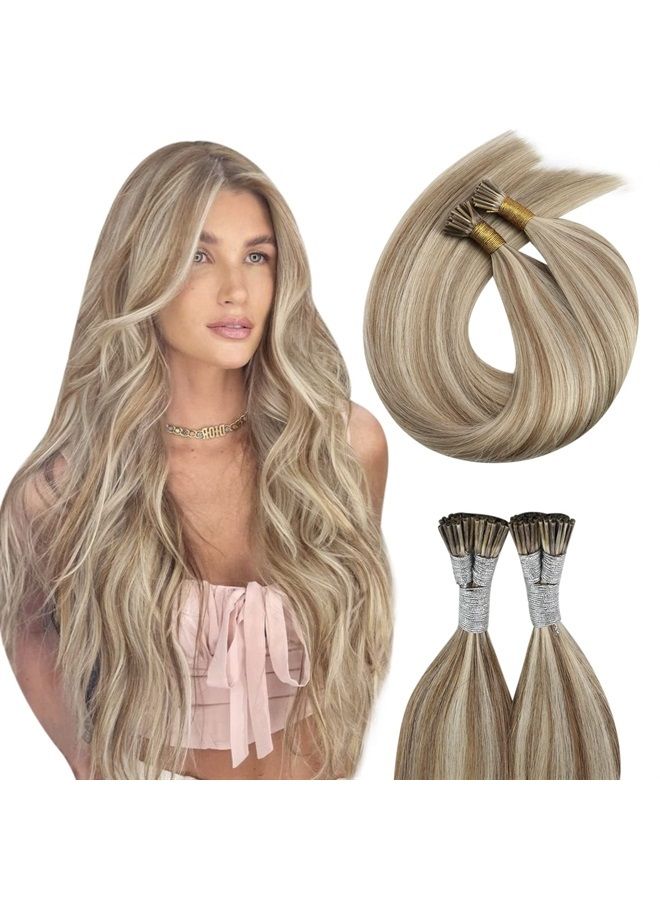 Moresoo I Tip Hair Extensions Human Hair 24 Inch Blonde Hair Extensions I Tip Human Hair #9A/60 Brown and Platinum Blonde highlight Extensions Fusion Hair Extensions 40g 50s Silky Straight Long Hair - Image 1