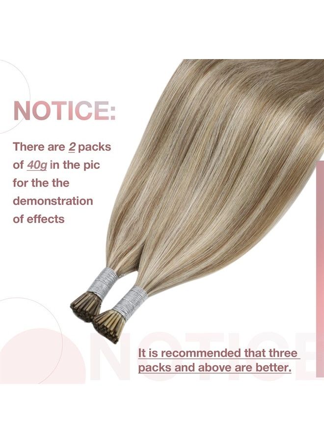 Moresoo I Tip Hair Extensions Human Hair 24 Inch Blonde Hair Extensions I Tip Human Hair #9A/60 Brown and Platinum Blonde highlight Extensions Fusion Hair Extensions 40g 50s Silky Straight Long Hair - Image 4