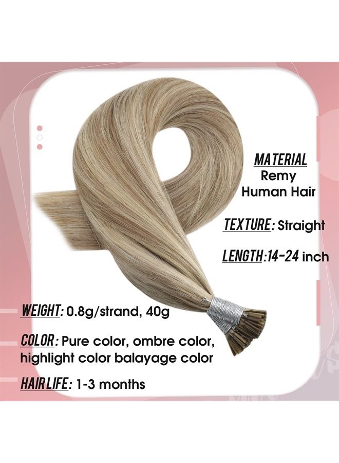 Moresoo I Tip Hair Extensions Human Hair 24 Inch Blonde Hair Extensions I Tip Human Hair #9A/60 Brown and Platinum Blonde highlight Extensions Fusion Hair Extensions 40g 50s Silky Straight Long Hair - Image 2
