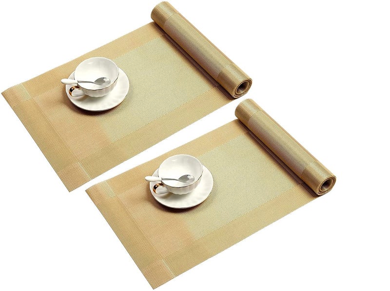 TASKHOUSE Table Runner Non-Slip, Durable PVC Woven Vinyl, Stain Resistant for Kitchen, Dining Table, Bedroom (Gold, Pack of 2) - Image 1
