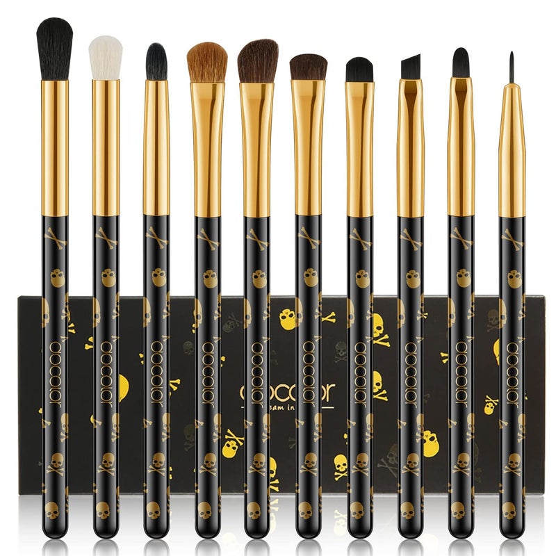 Docolor Eye Makeup Brushes 10Pcs Skull Printed Eyeshadow Makeup Brush Set Blending Concealer Eyebrow Eye Liners Premium Synthetic Eyeshadow Crease Brow Brush - Image 1