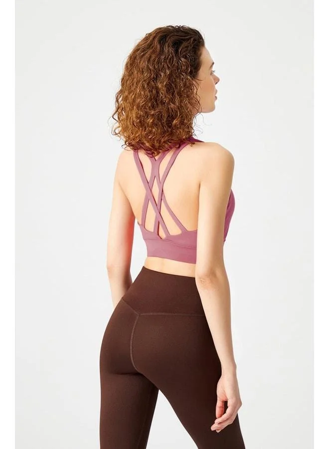 Los Ojos Rosewood Supported Back Detailed Covered Sports Bra, Strappy Back.