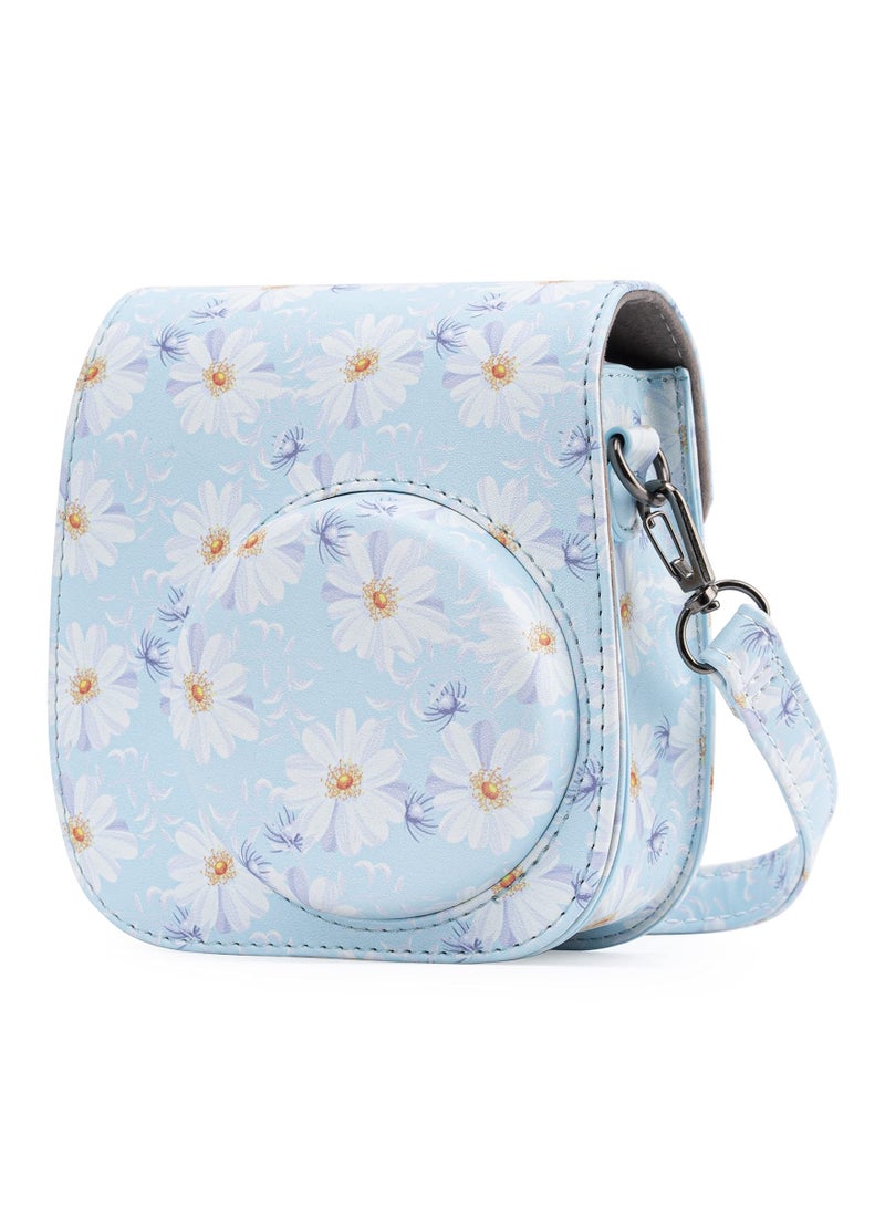 KASTWAVE Protective & Portable Case Compatible with fujifilm instax Mini 11/ 9/ 8/ 8+ Instant Film Camera with Accessory Pocket and Adjustable Strap (Flowers Light Blue) - Image 1