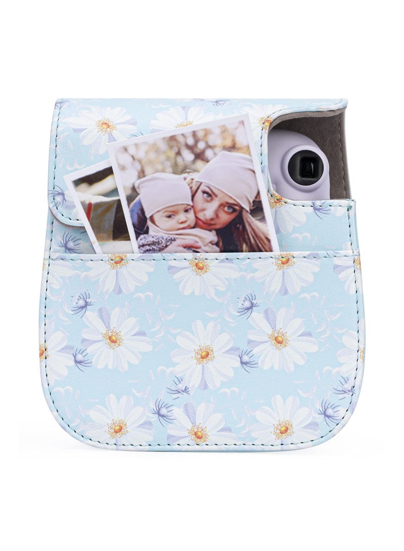 KASTWAVE Protective & Portable Case Compatible with fujifilm instax Mini 11/ 9/ 8/ 8+ Instant Film Camera with Accessory Pocket and Adjustable Strap (Flowers Light Blue) - Image 5