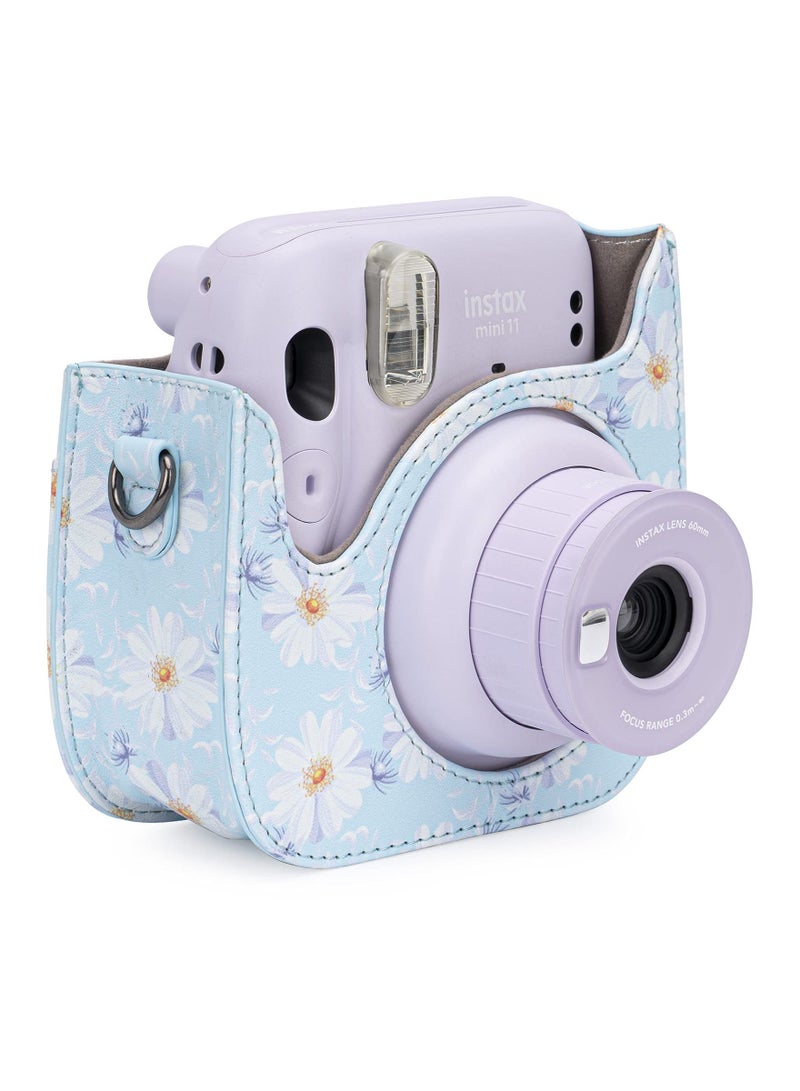 KASTWAVE Protective & Portable Case Compatible with fujifilm instax Mini 11/ 9/ 8/ 8+ Instant Film Camera with Accessory Pocket and Adjustable Strap (Flowers Light Blue) - Image 4