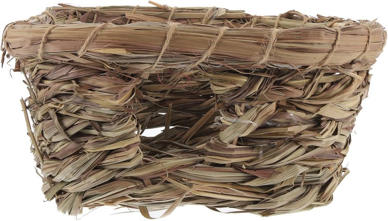 سرير عش صغير للحيوانات الأليفة مصنوع من العشب المنسوج مع تصميم كوخ دافئ، منزل طبيعي من القش للأرانب والهامستر للنوم والاختباء في الأماكن المغلقة للحيوانات الصغيرة - Image 1