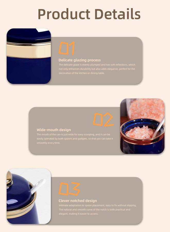 هاو توب وعاء سكر هاوتوب سعة 12 أونصة مع غطاء وملعقة، وعاء سكر سيراميكي بسيط، موزع سكر، ملحقات ركن القهوة، علب تخزين عصرية لسطح المطبخ (أزرق داكن) - Image 3