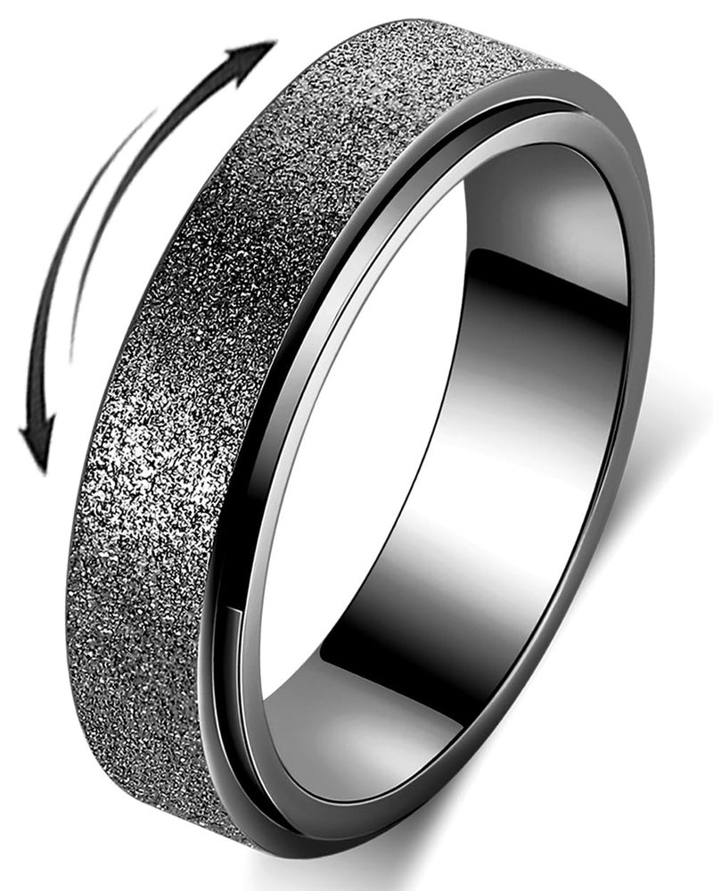 OreilleStar Anxiety Ring for Women Fidget Spinner Ring Fidget Toys Adults Titanium Stainless Steel Thumb Ring 6mm Wide Black Size 9 - Image 2