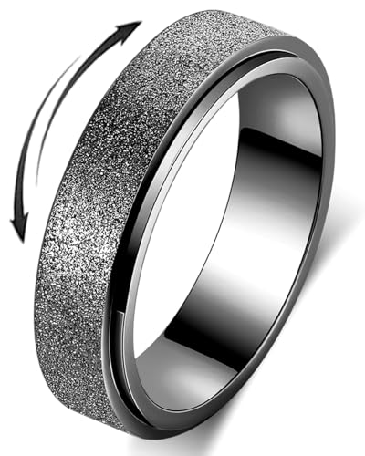 OreilleStar Anxiety Ring for Women Fidget Spinner Ring Fidget Toys Adults Titanium Stainless Steel Thumb Ring 6mm Wide Black Size 9 - Image 1