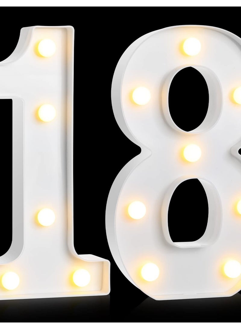 SOLARAE 8.7'' LED Light Up Number Sign for Birthday Party Decor, Marquee Style Happy Birthday LED Backdrop Decoration, Perfect for Anniversaries, Weddings, Bars, and Wall Decor (White, 18th) - Image 1