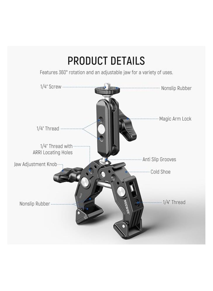 NEEWER Super Clamp with 3" Dual Ballhead Magic Arm – Cold Shoe Mount, 1/4" & 3/8" Threads, Adapter for Phone & Action Camera – Compatible with Desk, Tripod, Crossbar, Gimbal Rods, SmallRig, GoPro, DJI – ST83 - Image 5