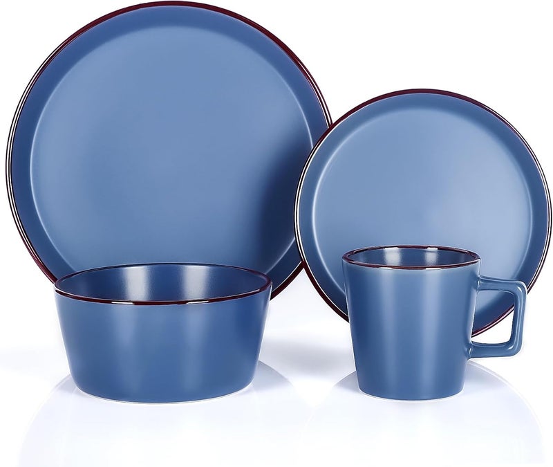 GOOD ALWAYS Plates and Bowls Sets 16 Pieces Dinnerware Sets Service For 4 Blue - Image 2