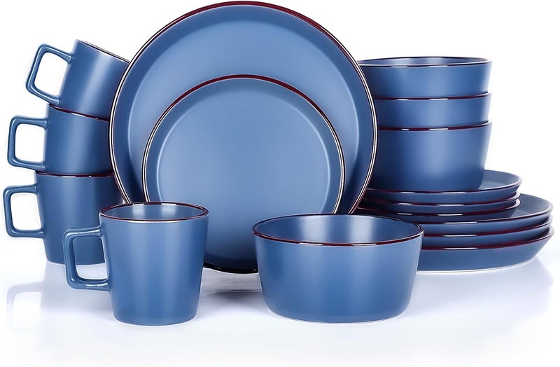 GOOD ALWAYS Plates and Bowls Sets 16 Pieces Dinnerware Sets Service For 4 Blue - Image 1