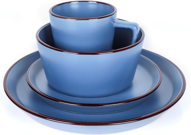 GOOD ALWAYS Plates and Bowls Sets 16 Pieces Dinnerware Sets Service For 4 Blue - Image 4