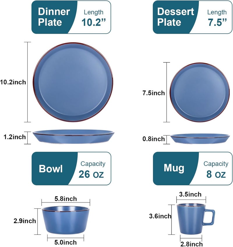 GOOD ALWAYS Plates and Bowls Sets 16 Pieces Dinnerware Sets Service For 4 Blue - Image 3