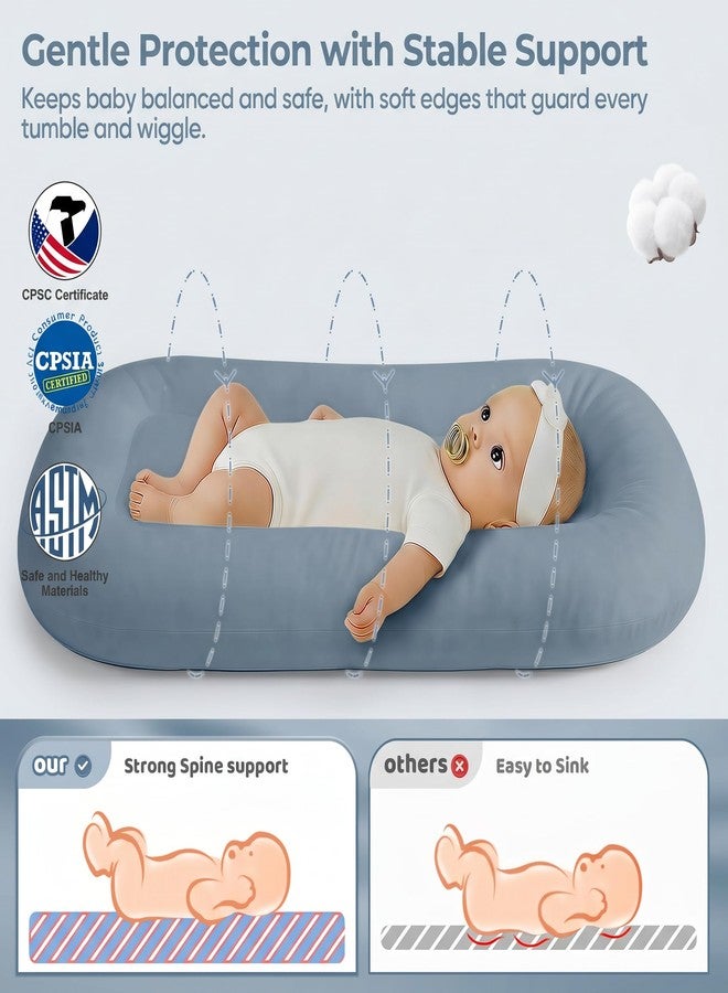 azopesy Infant Support Cushion - Baby Lounger for Newborn, 0-24 Months, Breathable Cotton Fabric Infant Support Cushion, Portable Newborn Essentials for Home and Travel, GrayishBlue (Cover Included) - Image 3