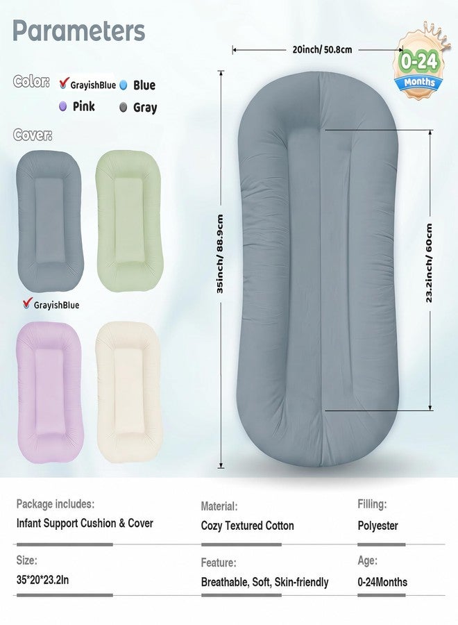 azopesy Infant Support Cushion - Baby Lounger for Newborn, 0-24 Months, Breathable Cotton Fabric Infant Support Cushion, Portable Newborn Essentials for Home and Travel, GrayishBlue (Cover Included) - Image 4