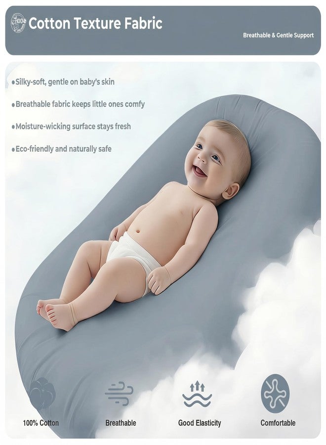 azopesy Infant Support Cushion - Baby Lounger for Newborn, 0-24 Months, Breathable Cotton Fabric Infant Support Cushion, Portable Newborn Essentials for Home and Travel, GrayishBlue (Cover Included) - Image 2
