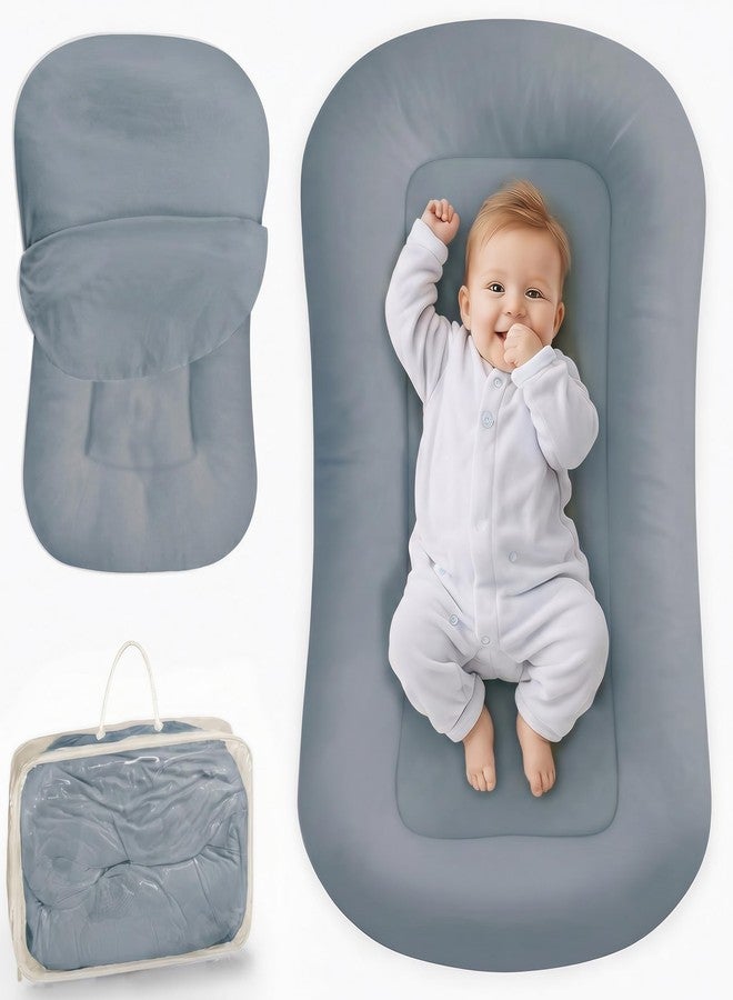 azopesy Infant Support Cushion - Baby Lounger for Newborn, 0-24 Months, Breathable Cotton Fabric Infant Support Cushion, Portable Newborn Essentials for Home and Travel, GrayishBlue (Cover Included) - Image 1