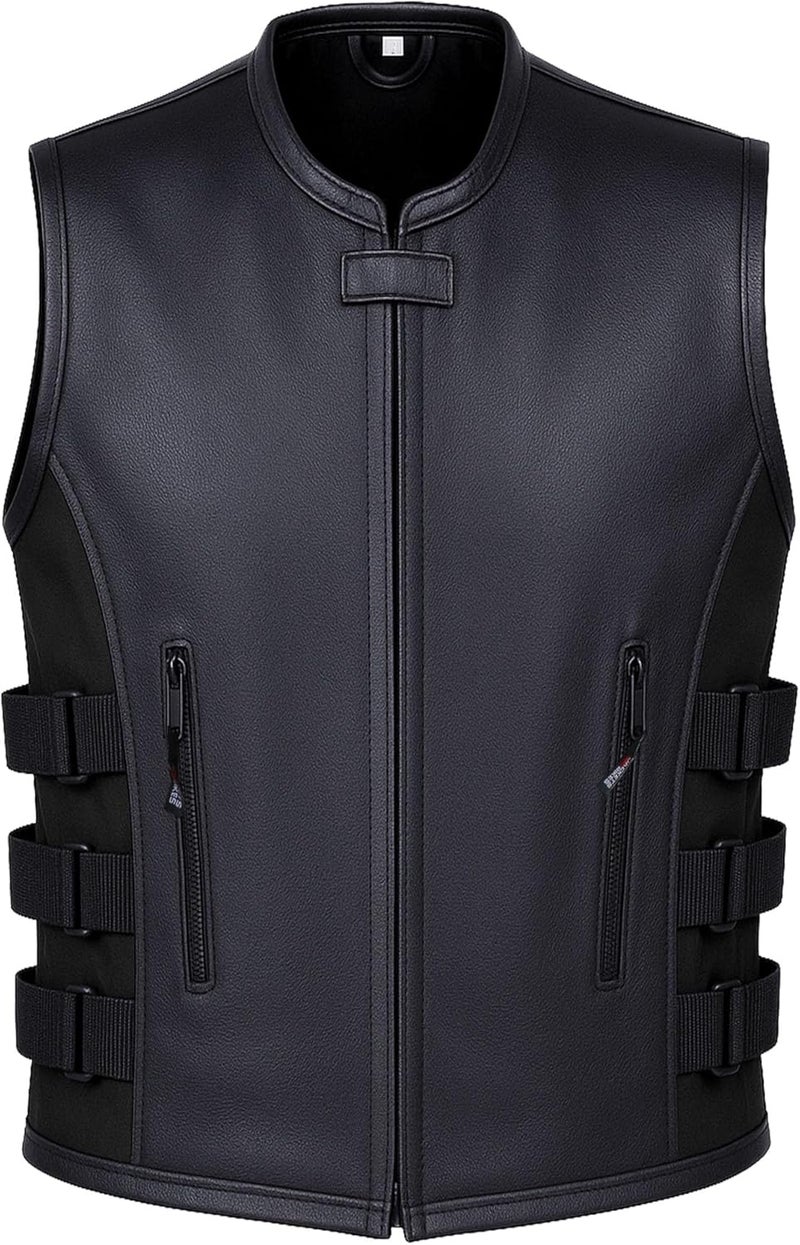 Jackets 4 Bikes Men's Armor Motorcycle Leather Adjustable Vest - Stylish Black - Image 2