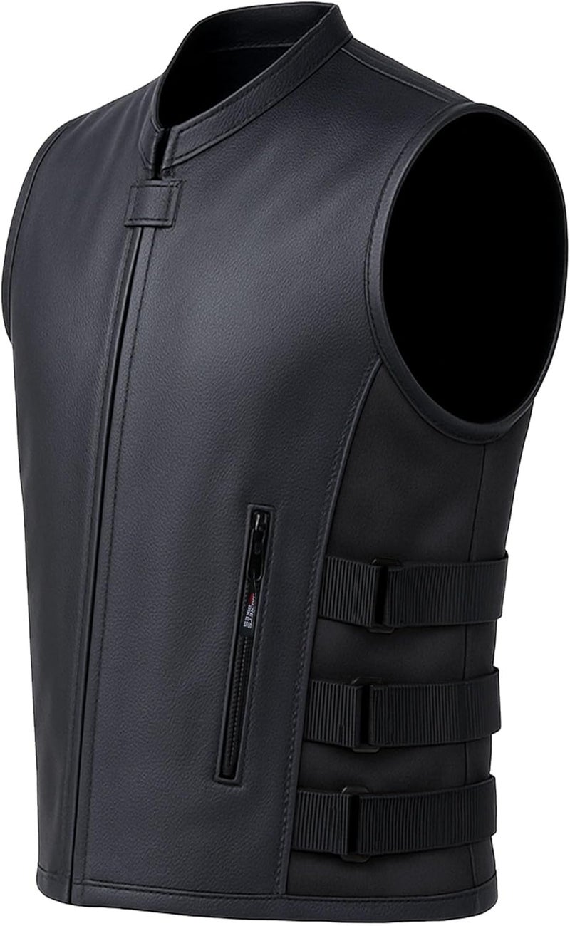 Jackets 4 Bikes Men's Armor Motorcycle Leather Adjustable Vest - Stylish Black - Image 1