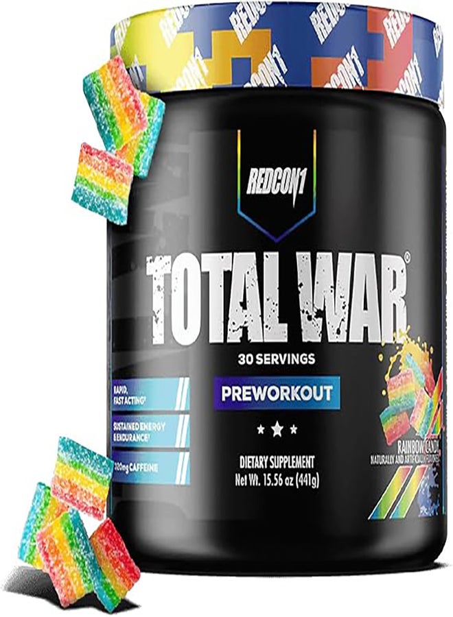 Redcon1 Total War - Pre Workout, 30 Servings (Rainbow Candy) 441 Grams - Image 1