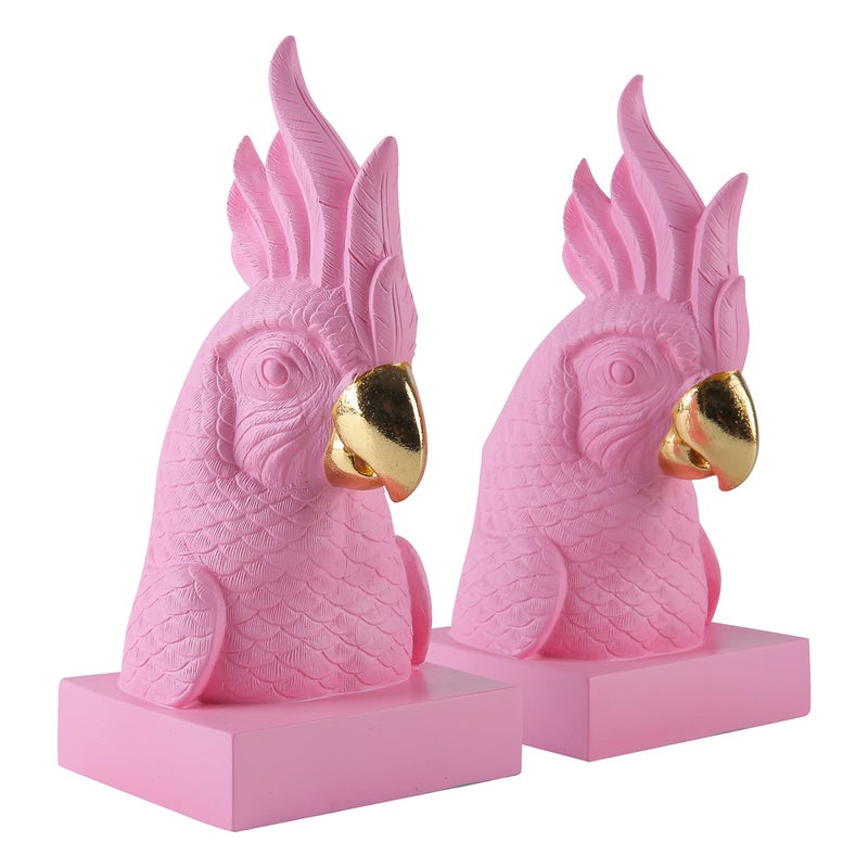 JOOMBE Pink Parrot Decorative BookendsSet of 2 Cute Bird Animal Sculpture Book Ends to Hold Hevay Duty BooksUnique Resin Statues Book Stopper for Home Office Desk Bookshelf Decor